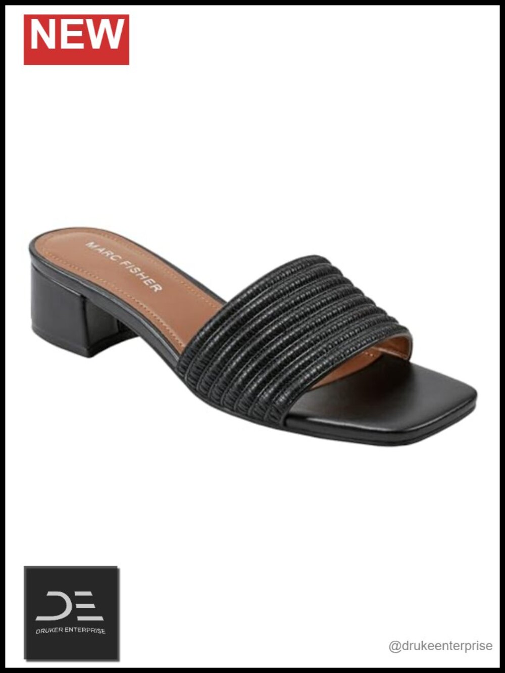 Faux Leather Heeled Sandals Square Toe Block Heel Slip On Woven